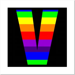 The Letter V in Rainbow Stripes Posters and Art